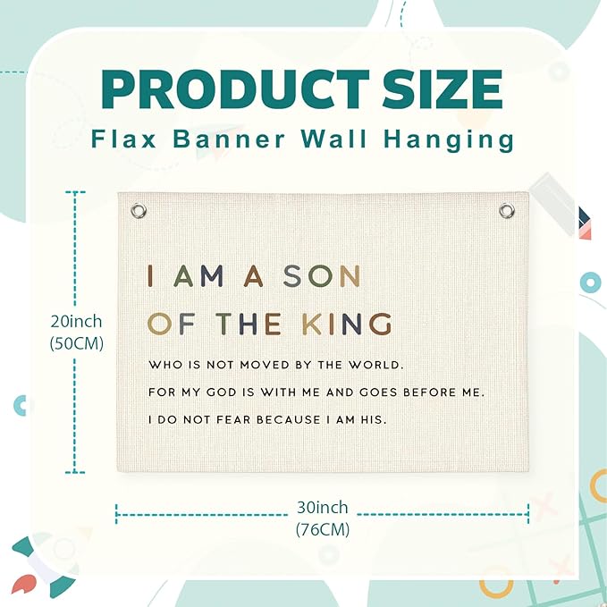 Lacama Christian Wall Decor for Boys Room,Baby Boys Nursery Decor,Bible Verse Wall Linen Hanging Banner Flags,I Am The Son of A King Neutral Wall Decor,Birthday Christmas Gift 30x20 Inch