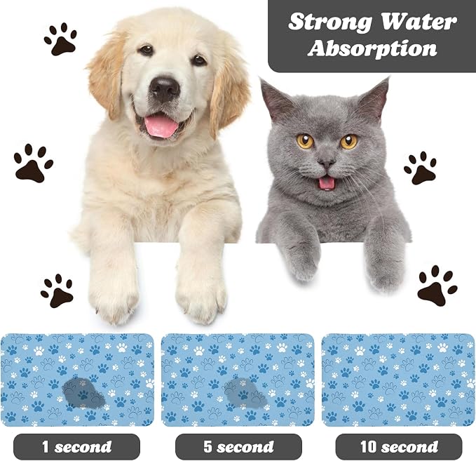 Dog Food Mat, Absorbent Water Bowl Mats Cat Pet Feeding Placemats Blue 12 * 20 - Image 2
