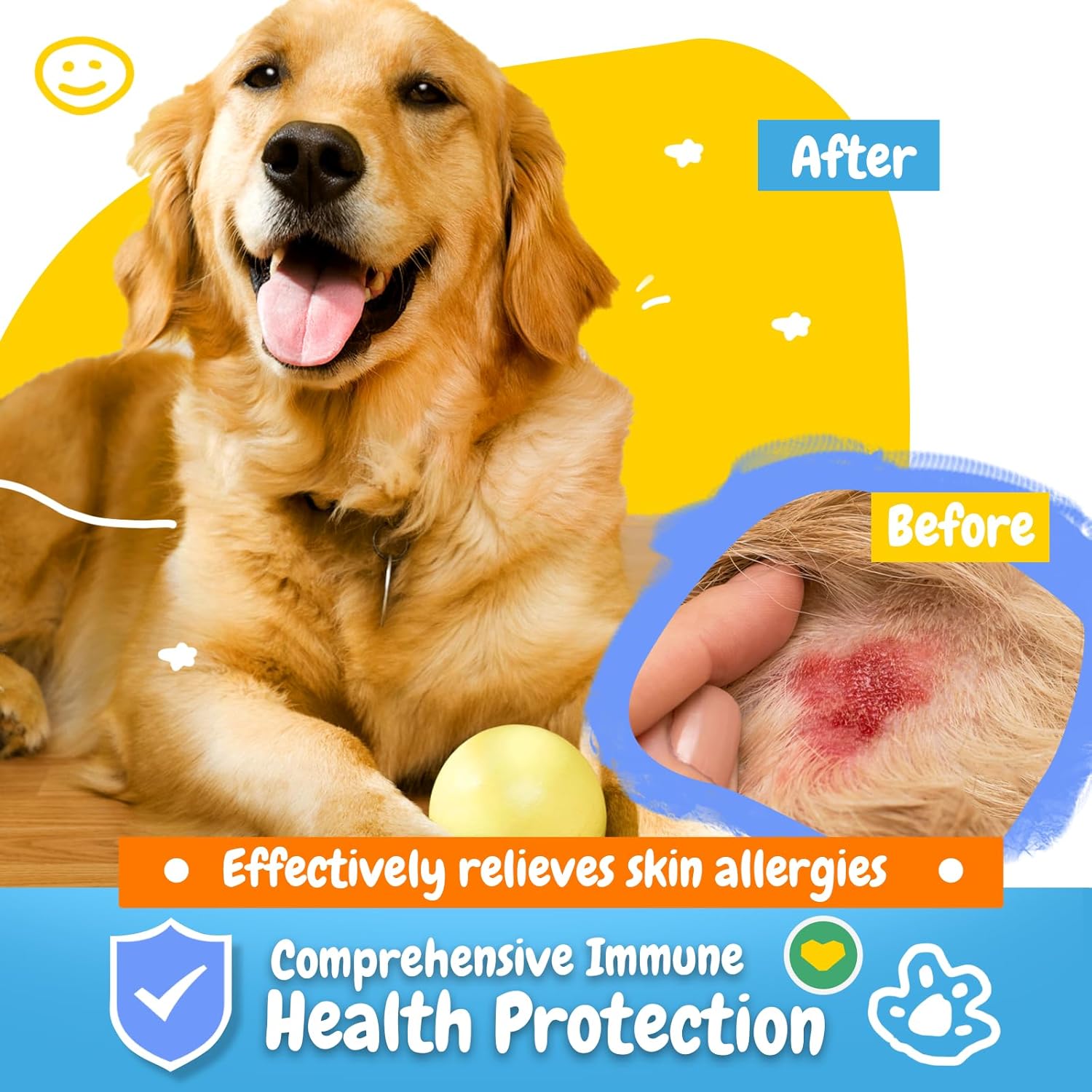 PENPENPET Dog Allergy Relief Chews, Dog Itching Skin Relief, Omega 3 for Dogs Itch Supplement, Relieve Seasonal Allergy, Provide Immune Support (Peanut Butter Chews, 50ct)
