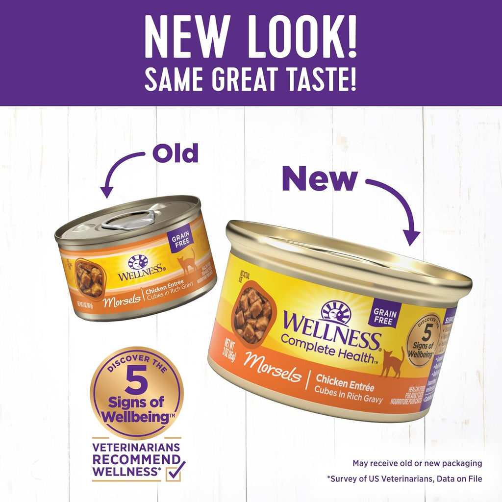 Wellness Complete Health Morsels Adult Wet Cat Food, Natural, Protein-Rich, Grain Free, 3 Ounce, 24 Pack, (Chicken Entrée)