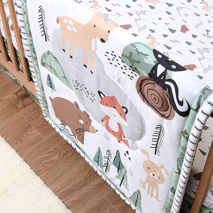 The Peanutshell 3 Piece Baby Crib Bedding Set for Boys - Newborn, Infant & Toddler Nursery Bed Set Decor with Fitted Crib Sheet, Dust Ruffle, Crib Comforter - Woodland Camo