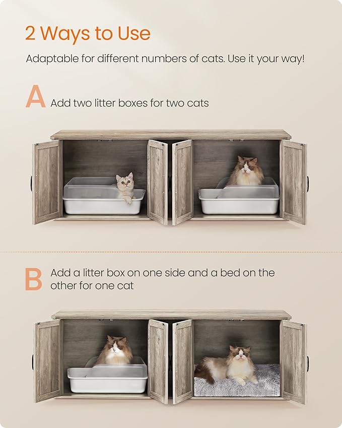 Feandrea Double Cat Litter Box Enclosure, Modern Litter Box Furniture Hidden - Image 3