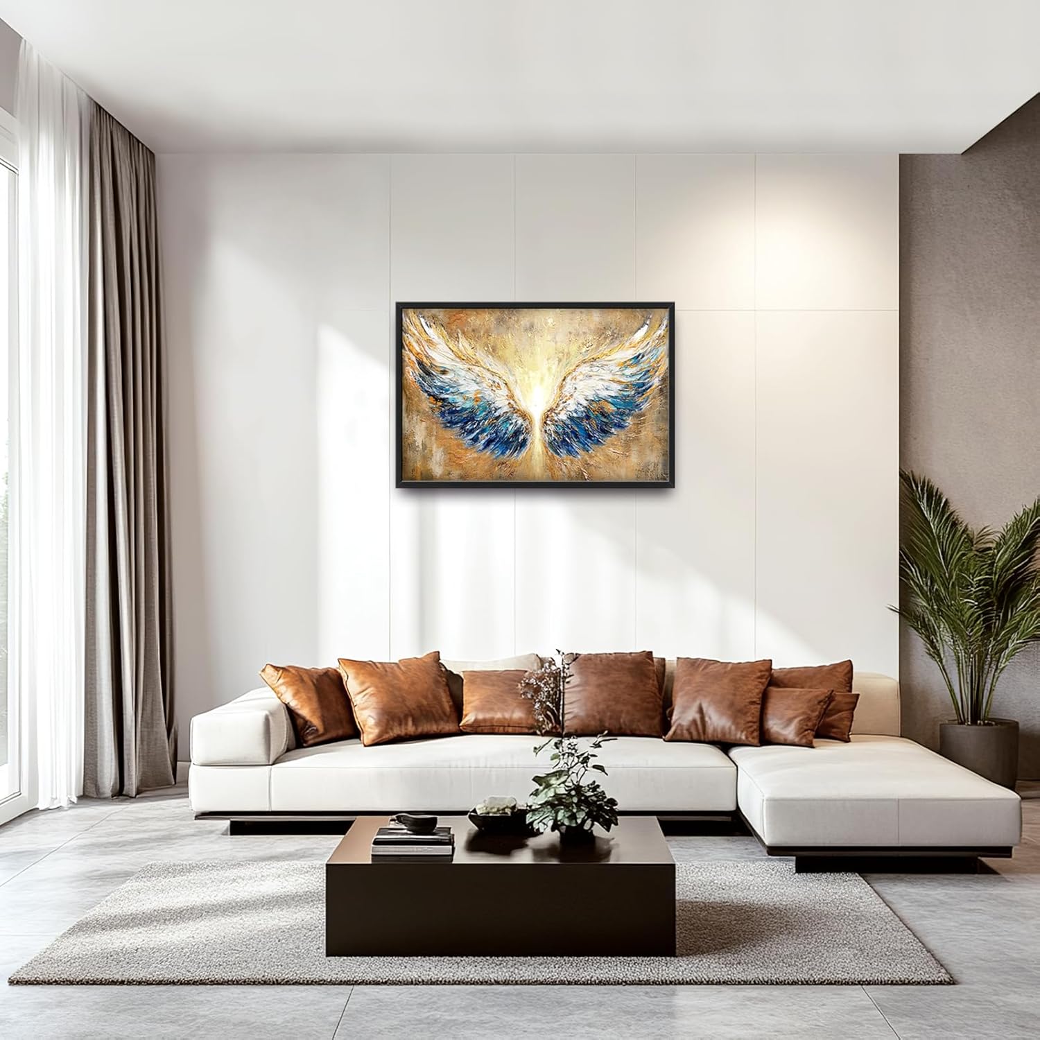 Extra Large Angel Wings Framed Wall Art for Living Room,Oversized Golden Wings Pictures Wall Decor,Holy Gold Blue Canvas Print Painting Modern Artwork Bedroom Office Bathroom 36L" x 24W"