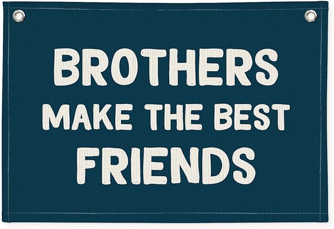 Brothers Make The Best Friends Banner, Boys Room Decor, Toddler Boy Linen Banner Wall Hanging Flag Decor for Nursery 20x30 - Navy Blue