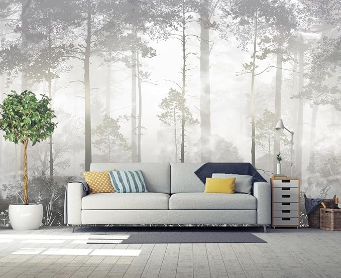 Gray Forest Wallpaper Abstract Trees Wall Mural for Living Room Bedroom（Not Peel and Stick）