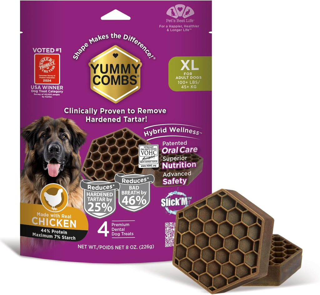 Dog Dental Treats – Vet VOHC Approved, Removes Tartar & Cleans Teeth – Yummy High Protein Chicken Treat for Extra Large Dogs (Mini Pack, 4 Count)
