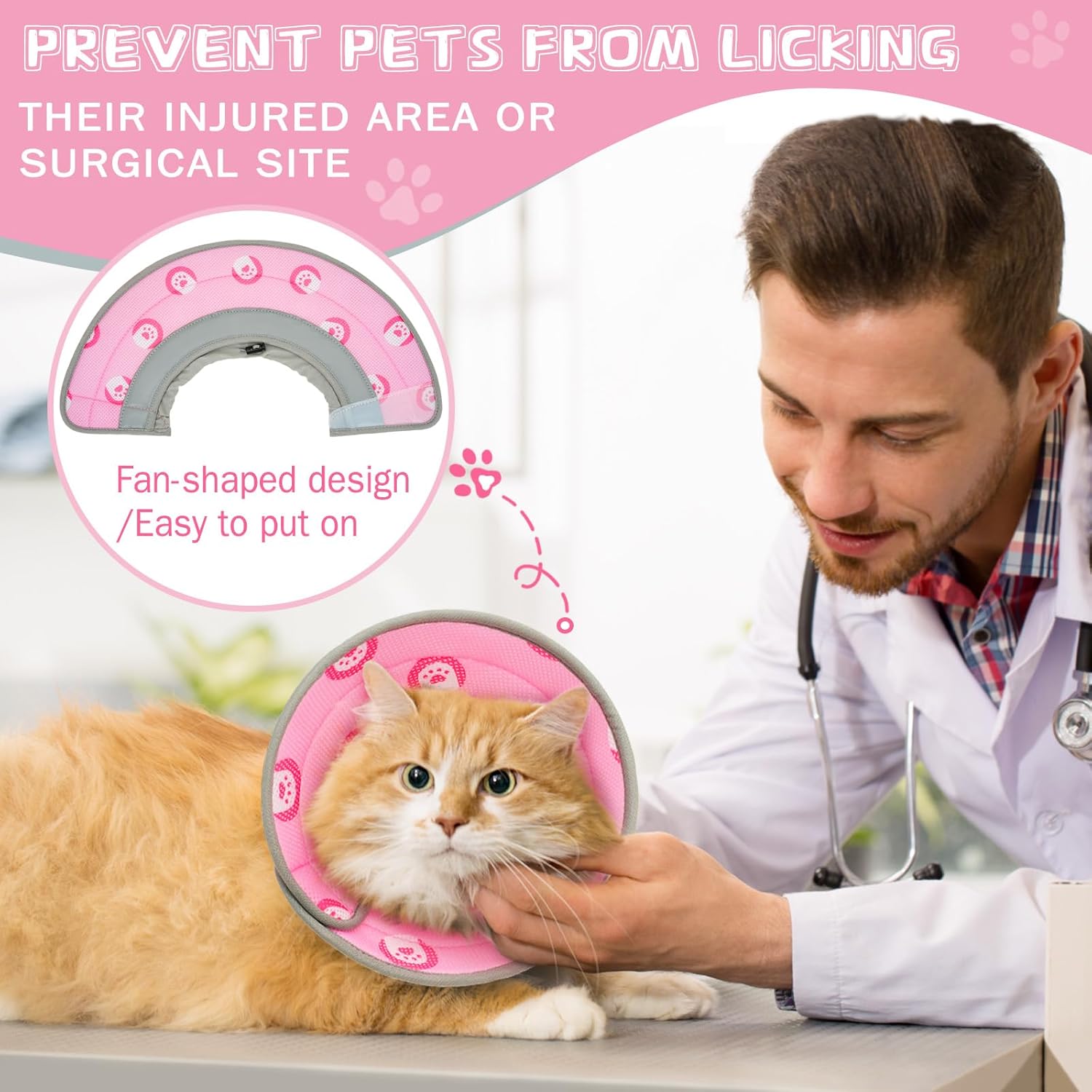 Cat Cone Collar Soft to Stop Licking After Surgery Cat Recovery Collar for Small Large Cats Adjustable Elizabethan Collar