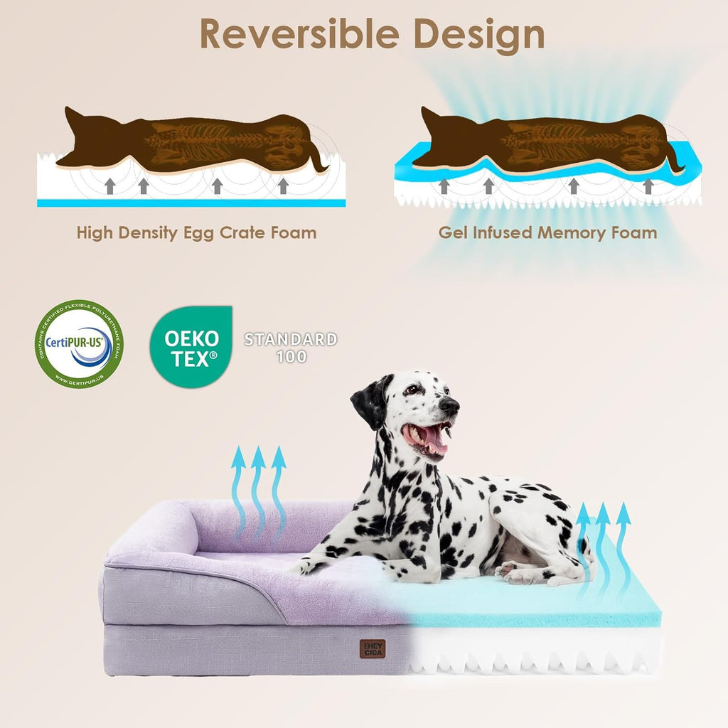 EHEYCIGA Memory Foam Dog Bed for Large Sized, Orthopedic Dog Sofa with Sides and Waterproof Liner, Washable Bolster Pet Couch with Removable Cover, 36x27x7 Inch, Purple