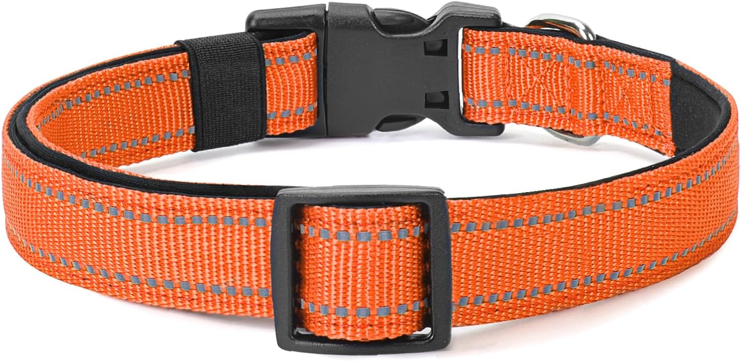 Reflective Dog Collar Padded with Soft Neoprene Breathable Quick Release Basic Dog Collars for Puppy Small Dogs Orange