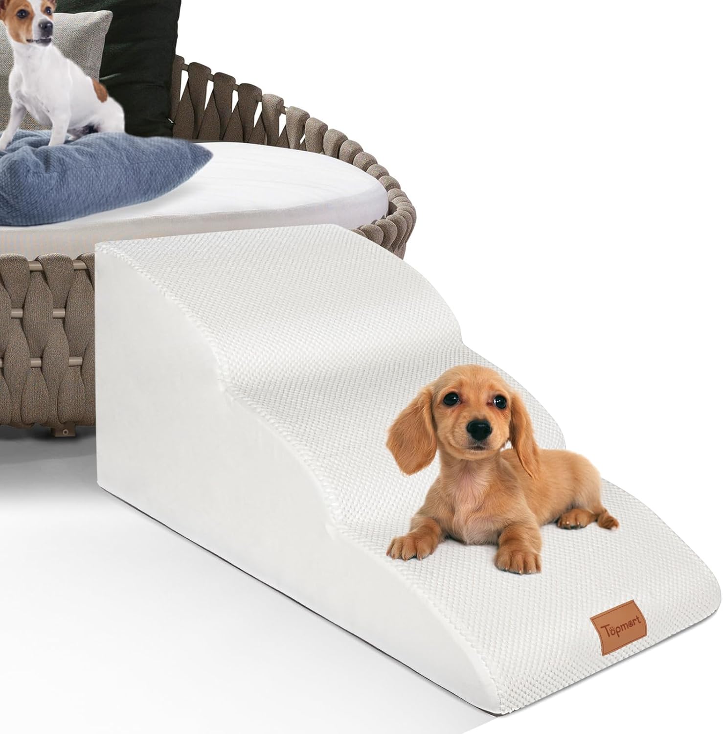 Topmart High Density Extended Foam Dog Ramp&Steps 3 Tiers,15.7" High,Non-Slip Dog Stairs with Waterproof Cover,Soft Foam Pet Ladder,Best for Injured,Older Cats,Pets with Joint Pain