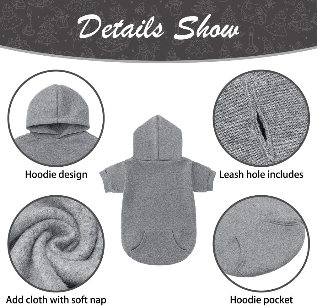 KOOLTAIL Basic Dog Hoodie - Soft and Warm Dog Hoodie Sweater with Leash Hole and Pocket, Dog Winter Coat, Cold Weather Clothes Sweatshirt for Small Medium Large Dogs Puppy Cat Boys Girls Grey XS