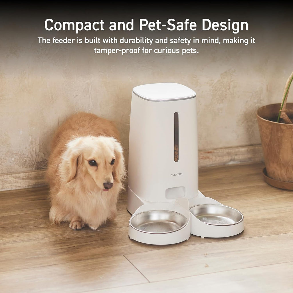 ELECOM Automatic Pet Feeder for Cats and Dogs, 4L Capacity, Programmable Timer, Portion Control, Voice Recording, Auto Cat Feeder w/Freshness Preserve, Up to 6 Meals Per Day (Two Tray)