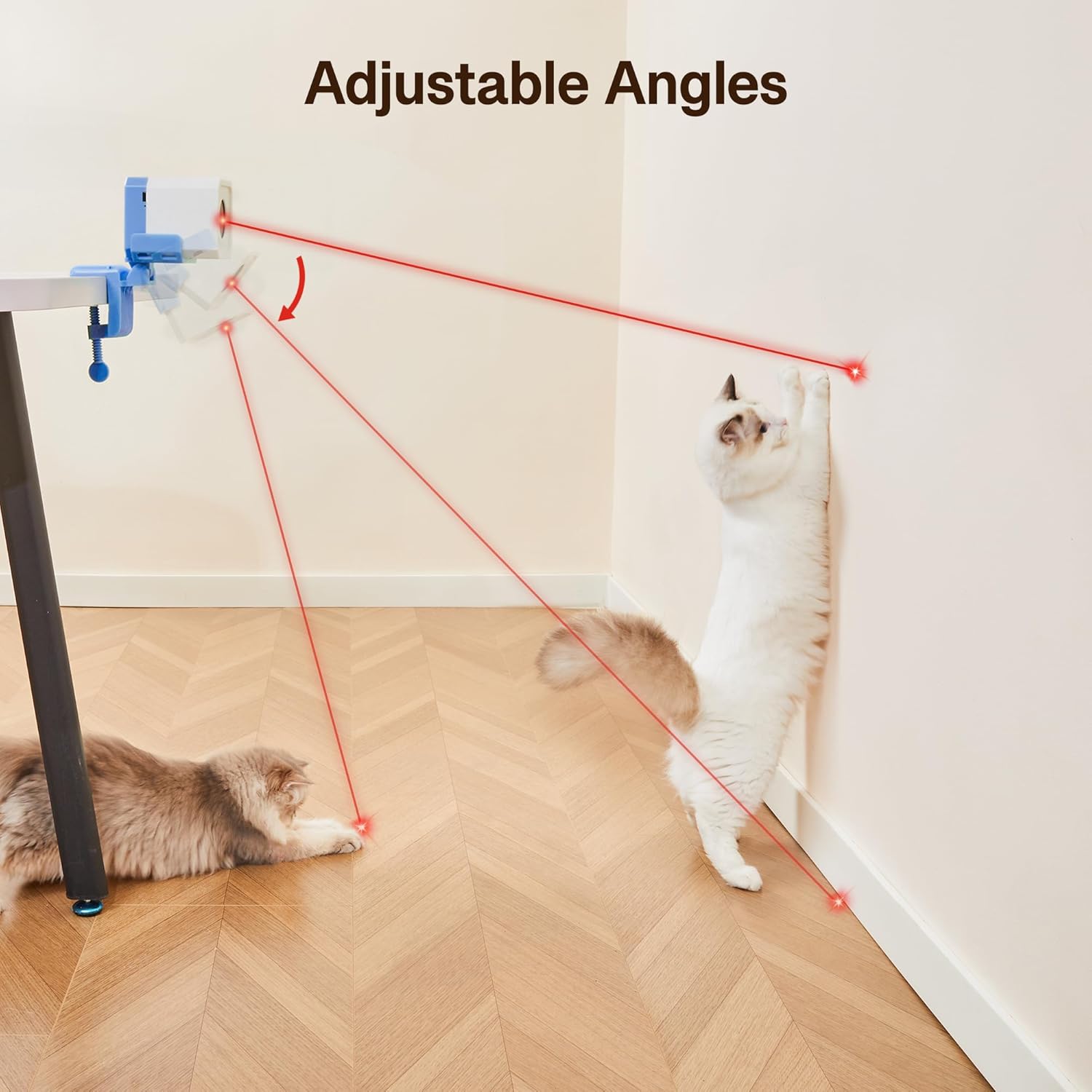 Potaroma Truly Random Cat Laser Toys, No Knock-Over Clamp, Automatic Chargeable Interactive Kitten Toy Indoor Exercise for All Breeds, Light Blue White