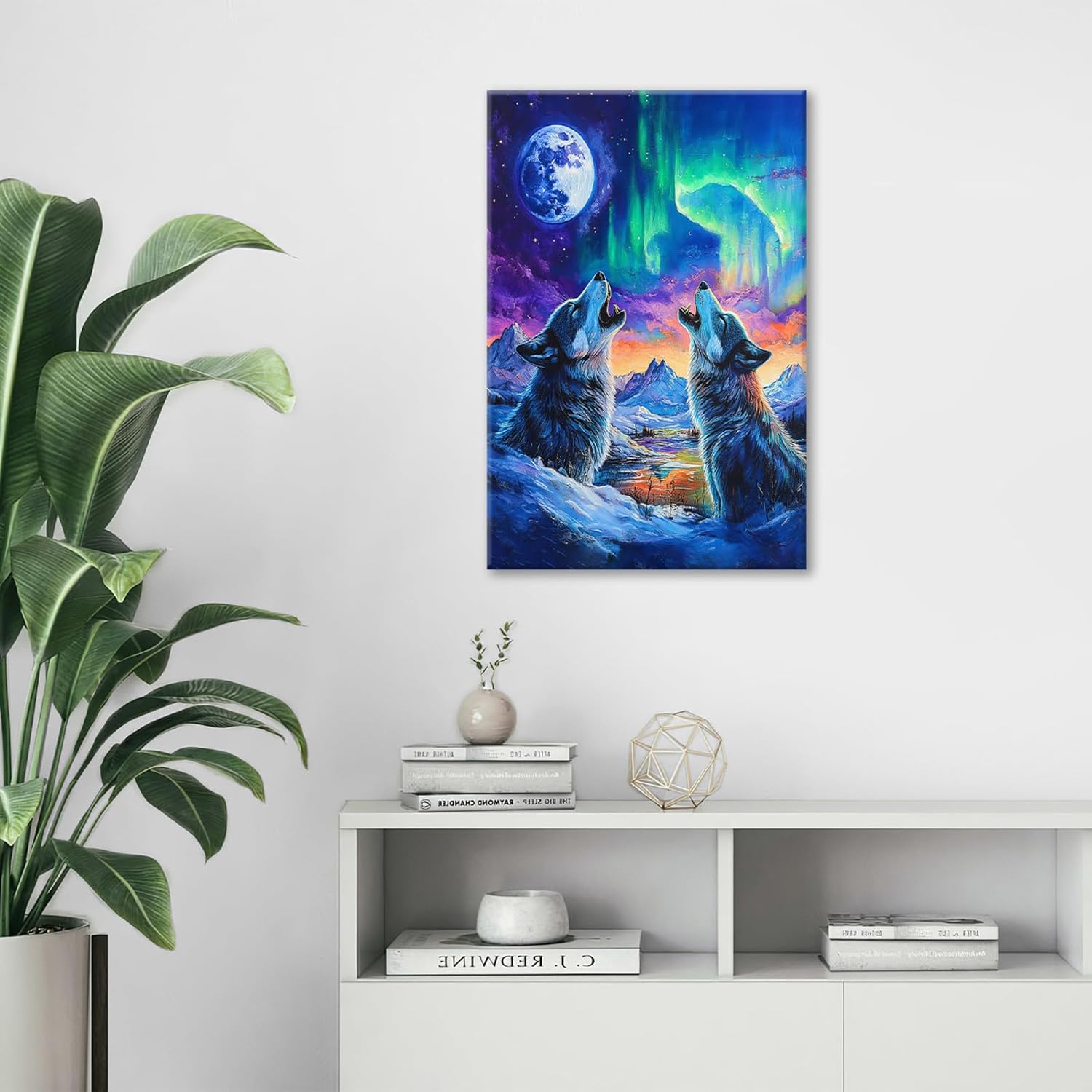 Wolf Wall Art Wolves Canvas Wall Decor Prints Framed Painting Aurora Pictures Gifts Artwork for Bathroom Bedroom Living Dining 16"x24"