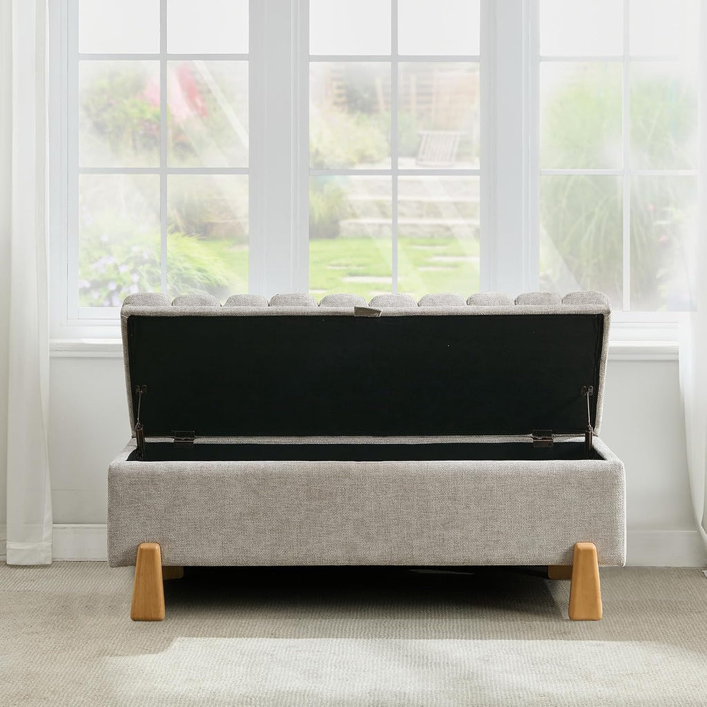 Storage Ottoman Bench, Bedroom Storage Bench Foot Rest with Legs, 17.1 x 48.6 x 18.5 Inches, End of Bed Bench, Load up to 500 lb, for Living Room, Bedroom, Entryway, Light Gray