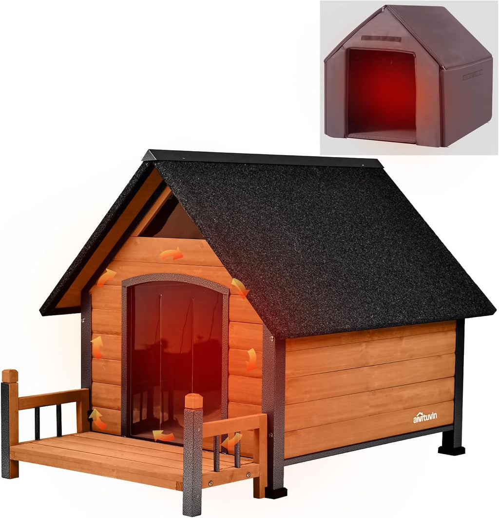 Dog House with Insulated Liner, Waterproof Dog Kennel for Small to Large Sized Dogs, Outdoor Doghouse 100% Insulated Puppy Shelter with Elevated Floor for Winter(Brown)