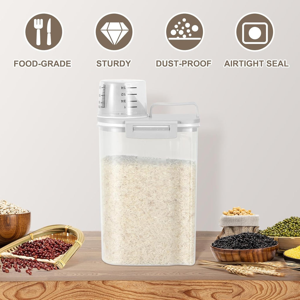 TBMax Rice Storage container 4 Lbs, Small Rice Dispenser with Measuring Cup, Grey Cereal Containers Flour Bin, Kitchen Food Storage Container and Pantry Organizers, Pet Dog Cat Food Dispenser