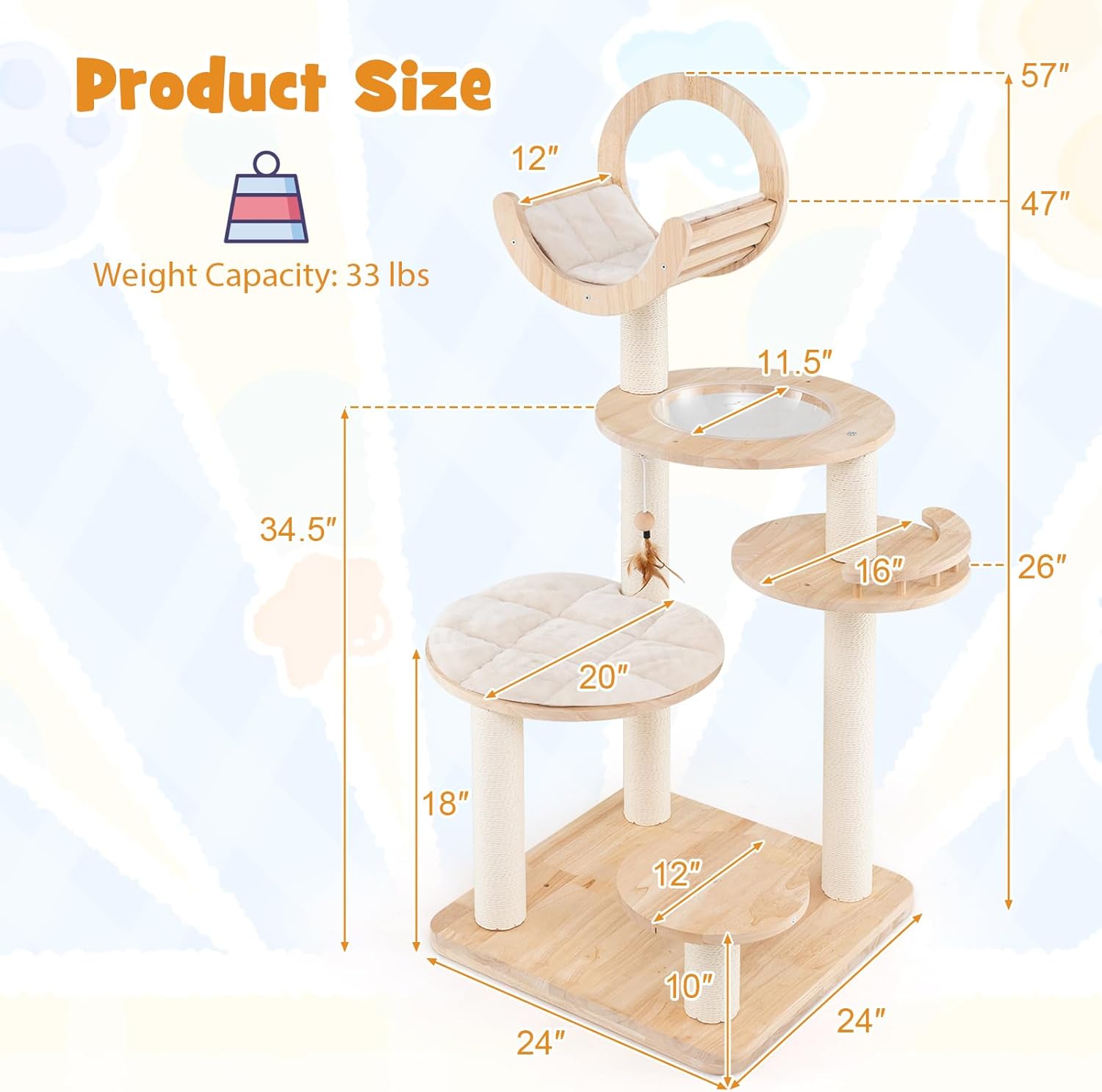 Tangkula Solid Wood Cat Tree, 4-in-1 Building Block Large Cat Tower with Space Capsule Nest, Scratching Posts, Padded Platform, Hanging Toy, Cat Tree Tower with 4 Transformations for Indoor Cats