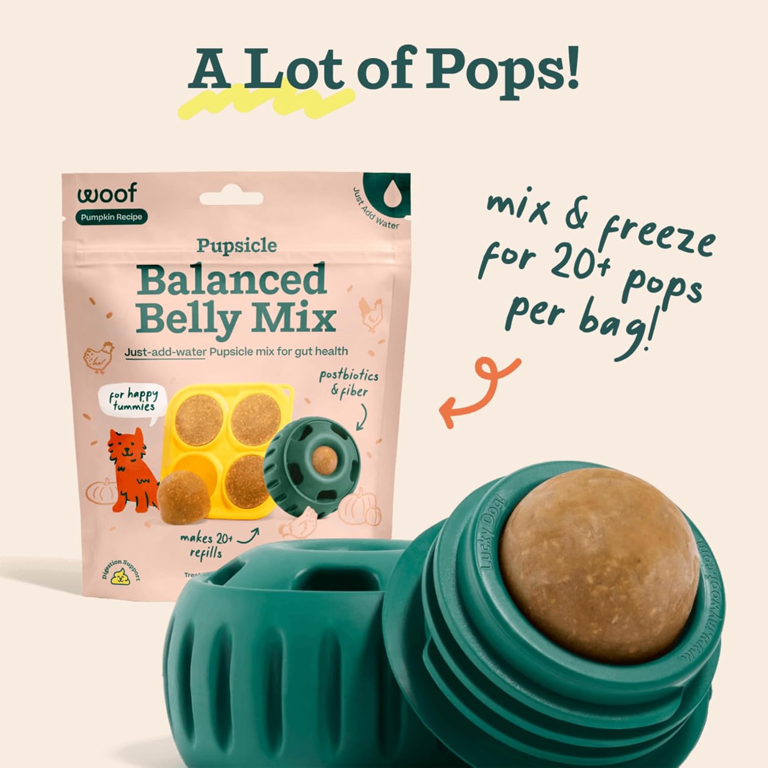 WOOF Dog Pupsicle Mix - Easy-to-Make DIY Pupsicle Refills - Tasty, Healthy Pupsicle Mix - Wholesome Ingredients - Long-Lasting Treats for Dogs - Balanced Belly Mix