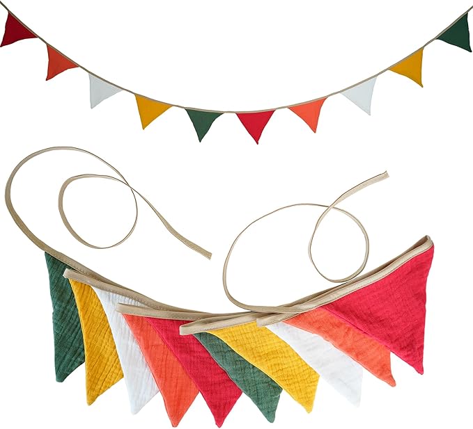 Fabric Bunting Banner, 2 Pack Handmade Neutral String Banner Each 8.5 ft 10 Flags Nursery Wall Hanging Wedding Birthday Home Baby Shower Party Decoration Bunting (Christmas)