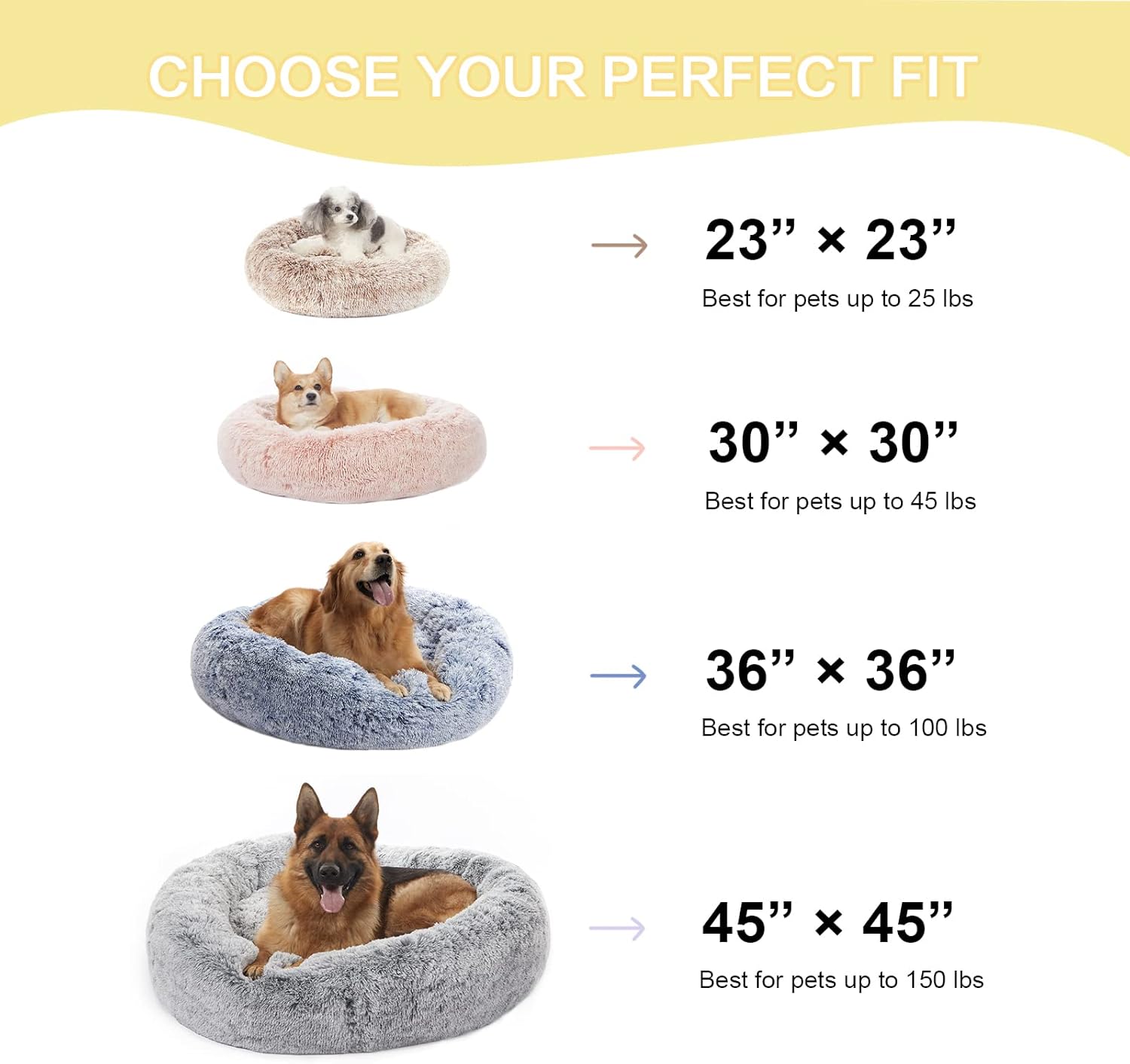 Bedfolks Calming Donut Dog Bed, 30 Inches Round Fluffy Dog Beds for Medium Dogs, Anti-Anxiety Plush Dog Bed, Machine Washable Pet Bed (Navy Blue, Medium)