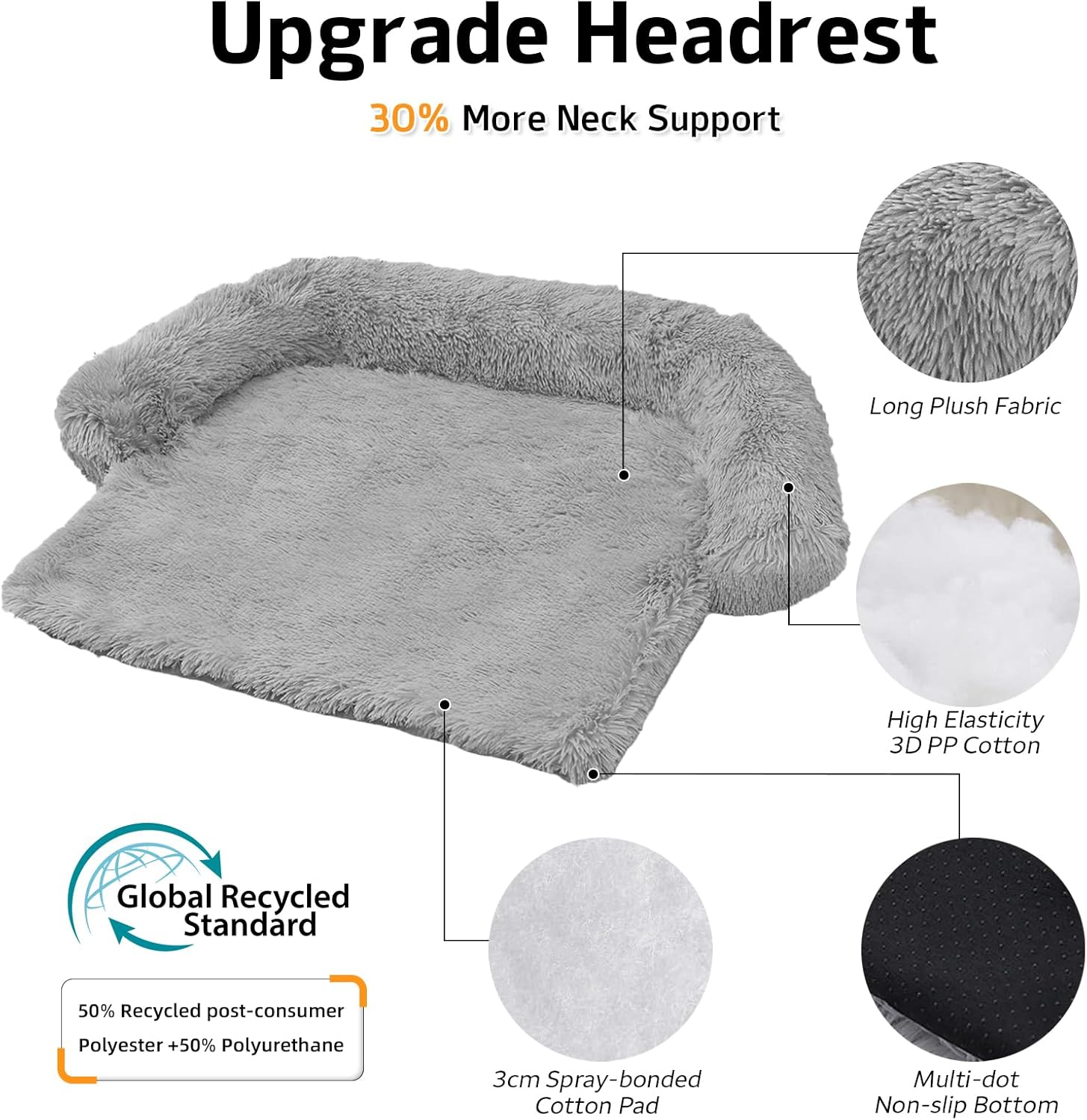 GGIB Calming Dog Bed Fluffy Plush Dog Mat for Furniture Protector with Removable Washable Cover for Large Medium Small Dogs and Cats (Extra Large (53x39.3x6), Grey)