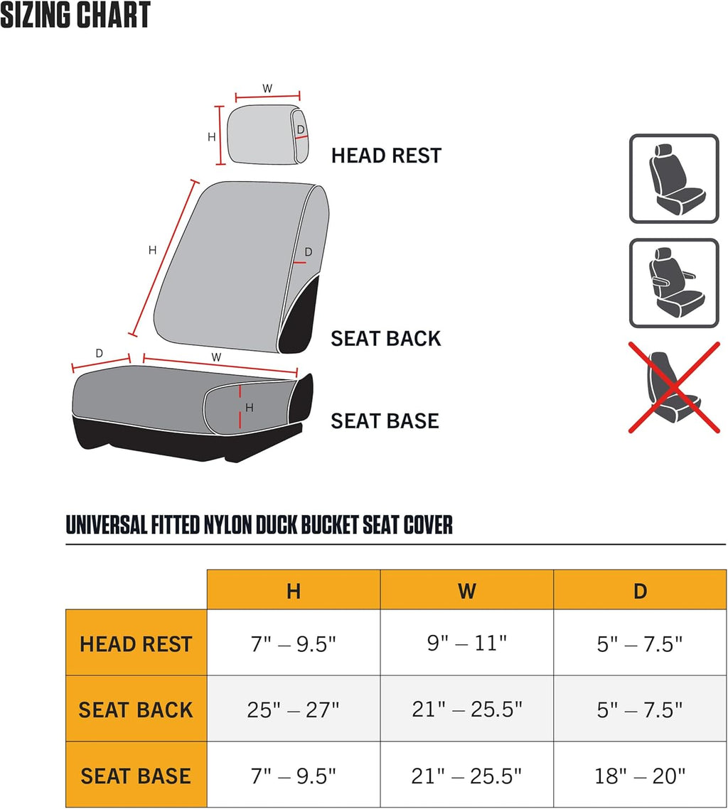 Carhartt Universal Nylon Duck Canvas Fitted Bucket Seat Cover, Durable Seat Protection with Rain Defender, Single, Gravel