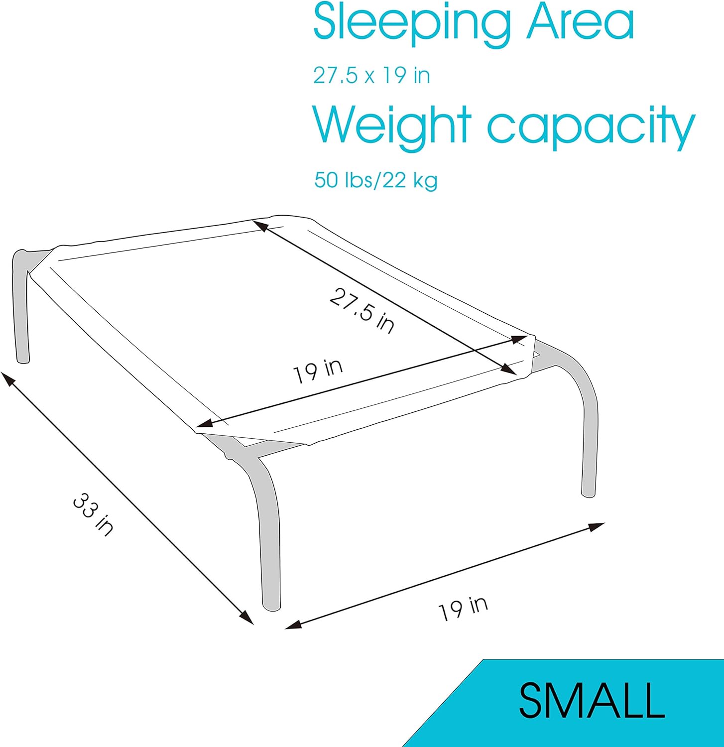 PHYEX Raised Pet Cot for Small Pets, Elevated Dog Bed with Breathable Mesh, Sturdy Steel Frame for Indoor & Outdoor Use, Non-Slip Design, Easy Clean, 33-Inch Blue