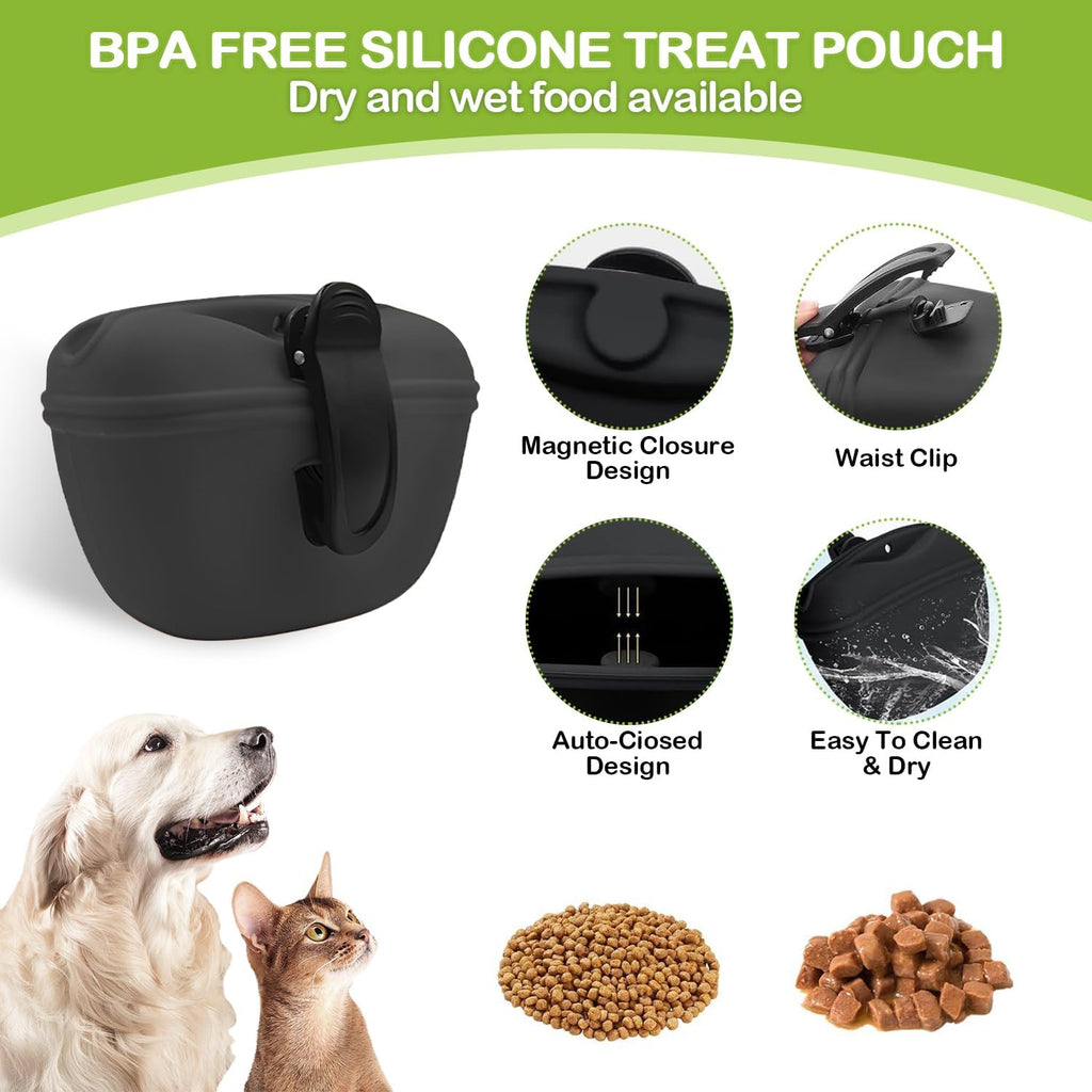 JIURUN Dog Treat Bag - Dog Training Treat Bag, Treat pouchs for Pet Training with Dog Treat Bag, Puppy Training Clicker, Collapsible Dog Bowl, 2 Dog Poop Bag