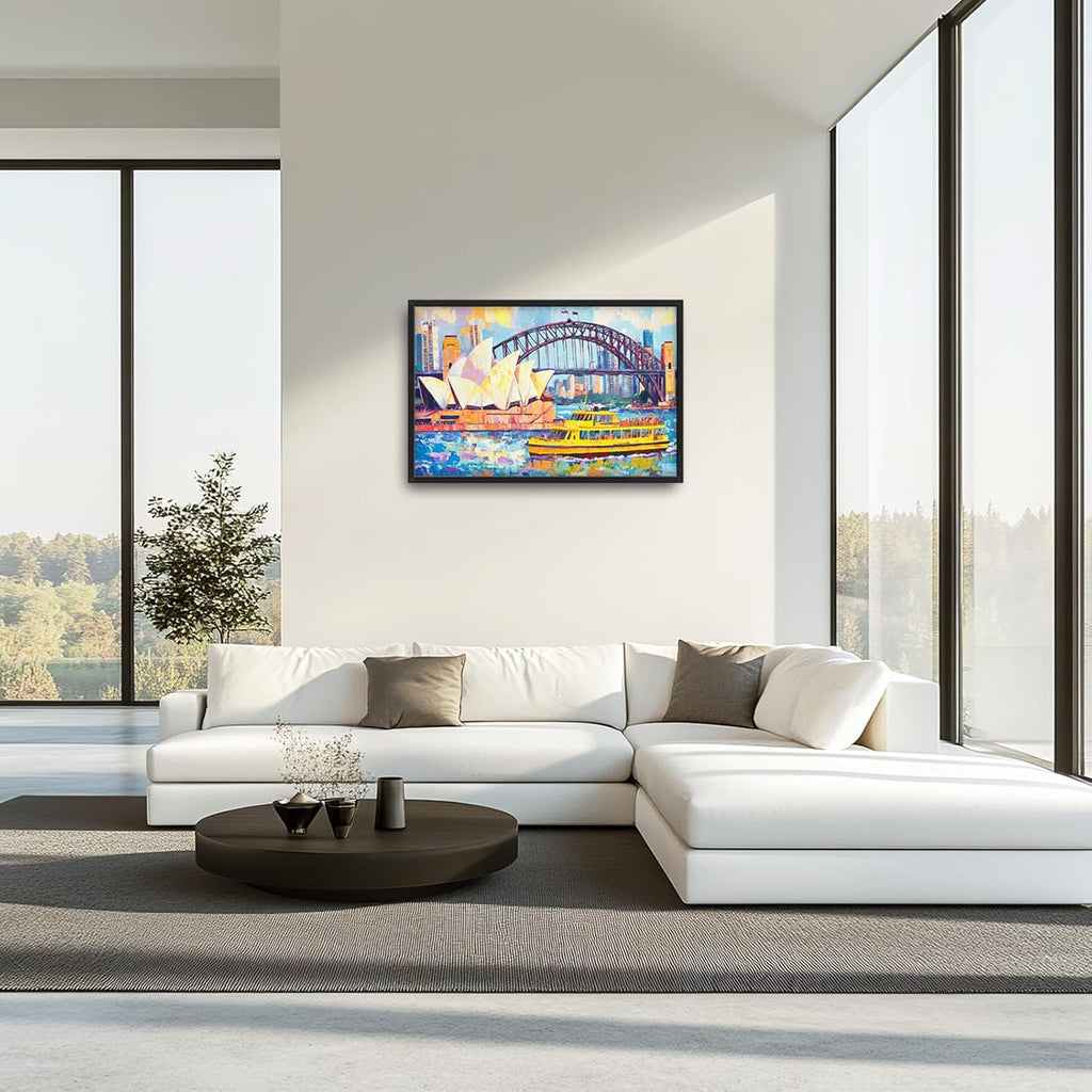 Extra Large Sydney Opera House Framed Wall Art for Living Room,Oversized Abstract Harbour Bridge Cityscape Pictures Wall Decor,Canvas Print Painting Modern Artwork Bedroom Office Bathroom 36L" x 24W"
