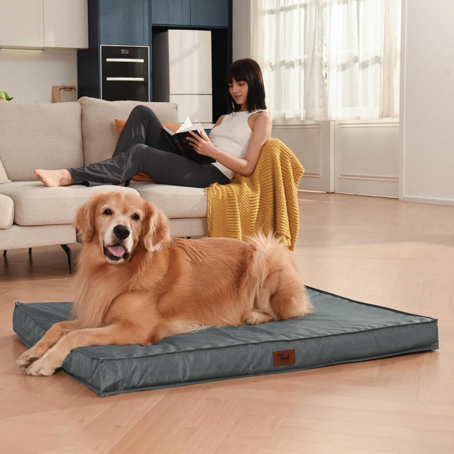 Outdoor Dog Bed for Medium/Small Dogs, Waterproof Dog Bed for Medium Dogs Cats, Orthopedic Egg Crate Foam Pet Bed with Washable and Removable Oxford Cover, Grey