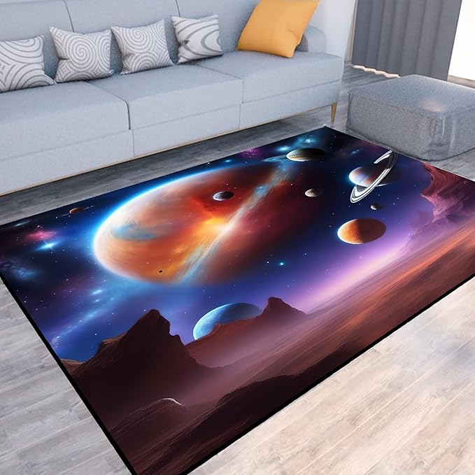 Galaxy Rug for Boys Room Rugs Planet Carpet Alien Desert Printed Throw Rugs for Kids Teens Doormat Bedroom Living Room,31 in X 47 in
