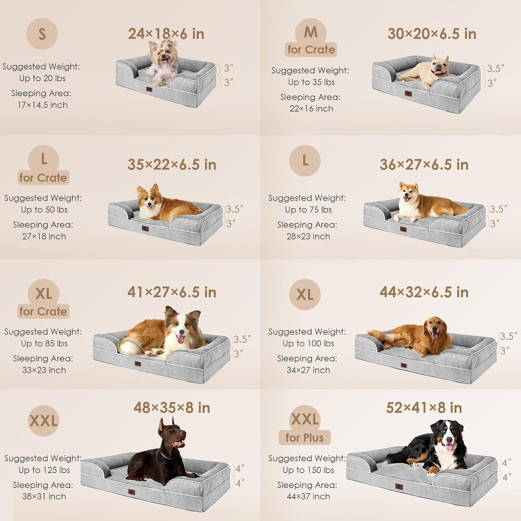 EHEYCIGA Orthopedic Dog Bed for Medium Dogs, Waterproof Memory Foam Medium Pet Beds with Sides, Non-Slip Bottom and Egg-Crate Foam Dog Couch Bed with Washable Removable Cover, Grey