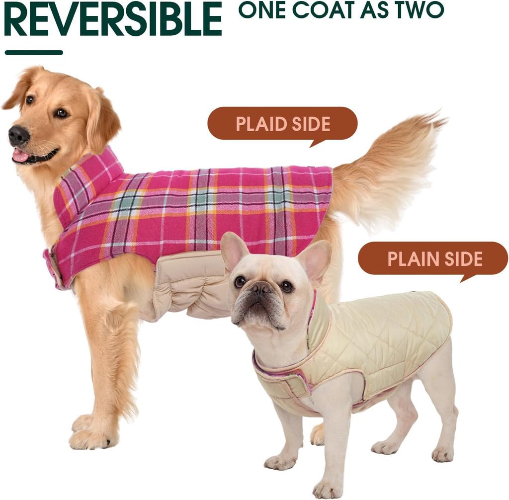 Kuoser Waterproof Dog Coat, Reversible Dog Jacket for Medium Dogs, Adjustable Durable Doggie Winter Coat Warm Puppy Cold Weather Apparel from Small to Large Breed, Rose M