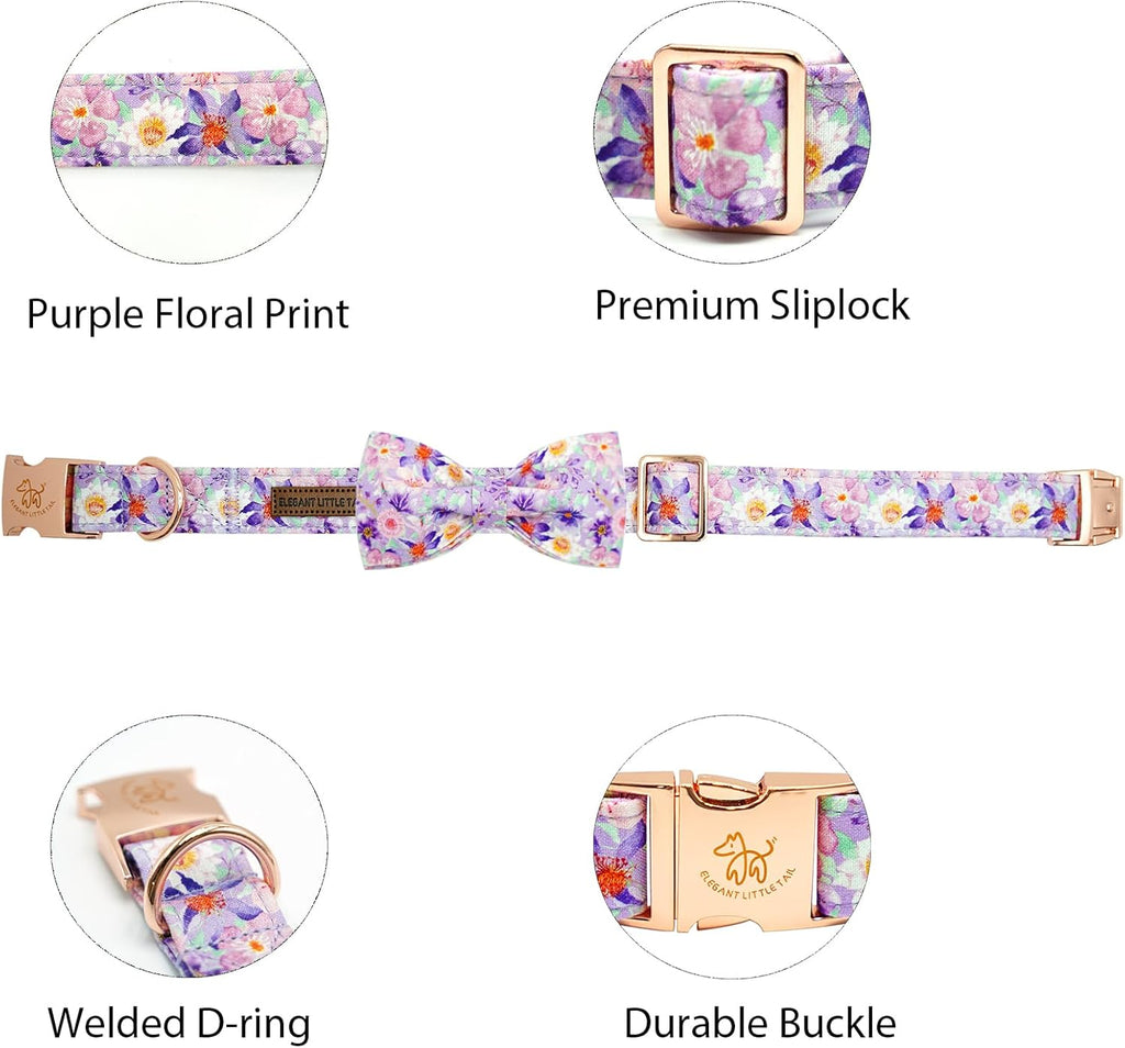 Elegant little tail Dog Collar, Rose Print Pet Collar Summer Dog Collar Durable Metal Buckle Dog Collars Cotton Pet Adjustable Dog Collars for Medium Dogs