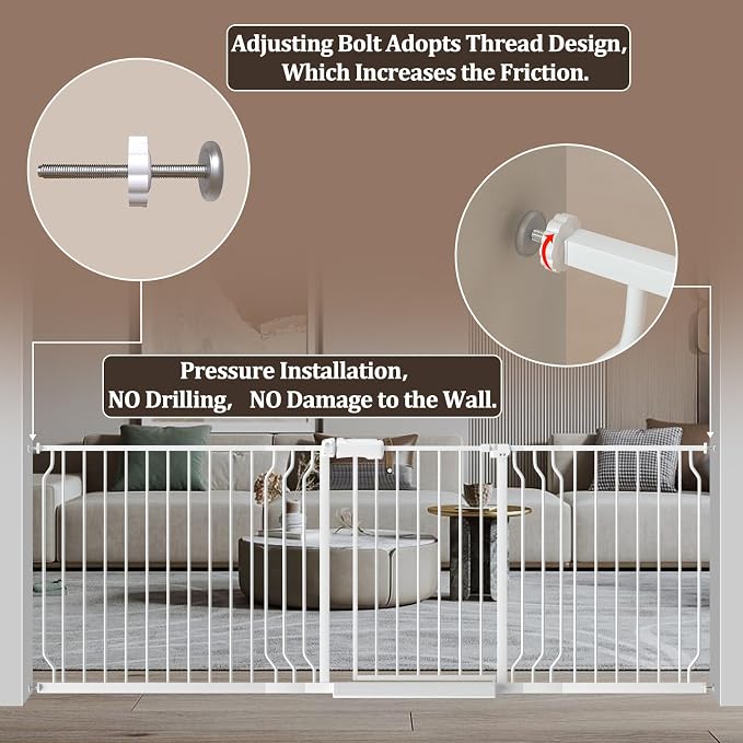 WAOWAO Baby Gate 43.3-52.75" Extra Wide Pressure Mounted Walk Through Swing - Image 6