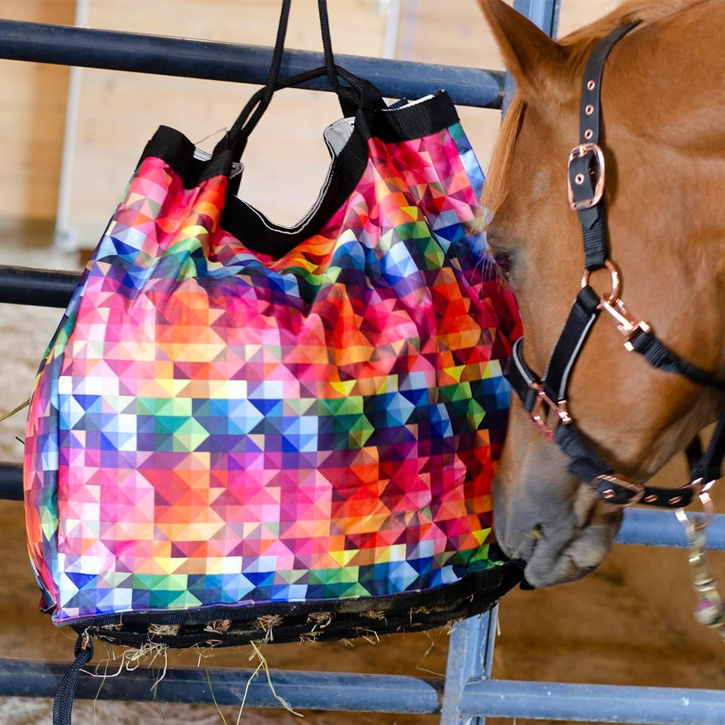 Derby Originals Scratchless Slow Feeder Horse Hay Bag with Super Tough Bottom and 6 Month Warranty (Red with Black Trim)
