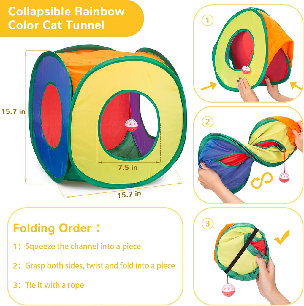 Retro Shaw Cat Toys Bundle 33 Pack, Interactive Kitten Toys for Indoor Cats Kitty with Collapsible Play Tunnel Tube Tent Feather Wand Teaser Bell Fuzzy Ball Springs Mouse Toy