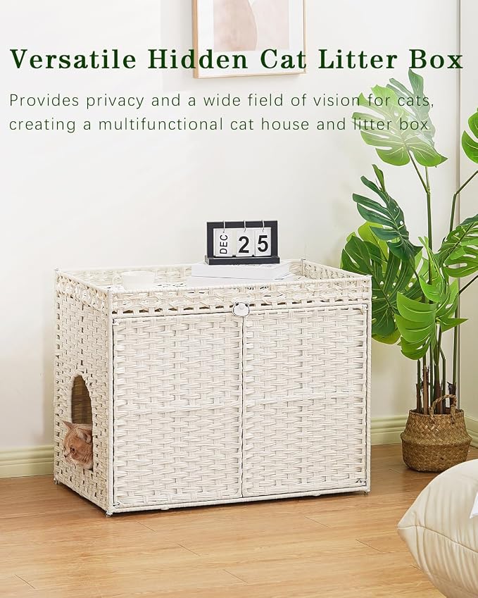 SETVSON Cat Litter Box Enclosure Furniture, Handwoven Rattan Hidden Litter Box - Image 7