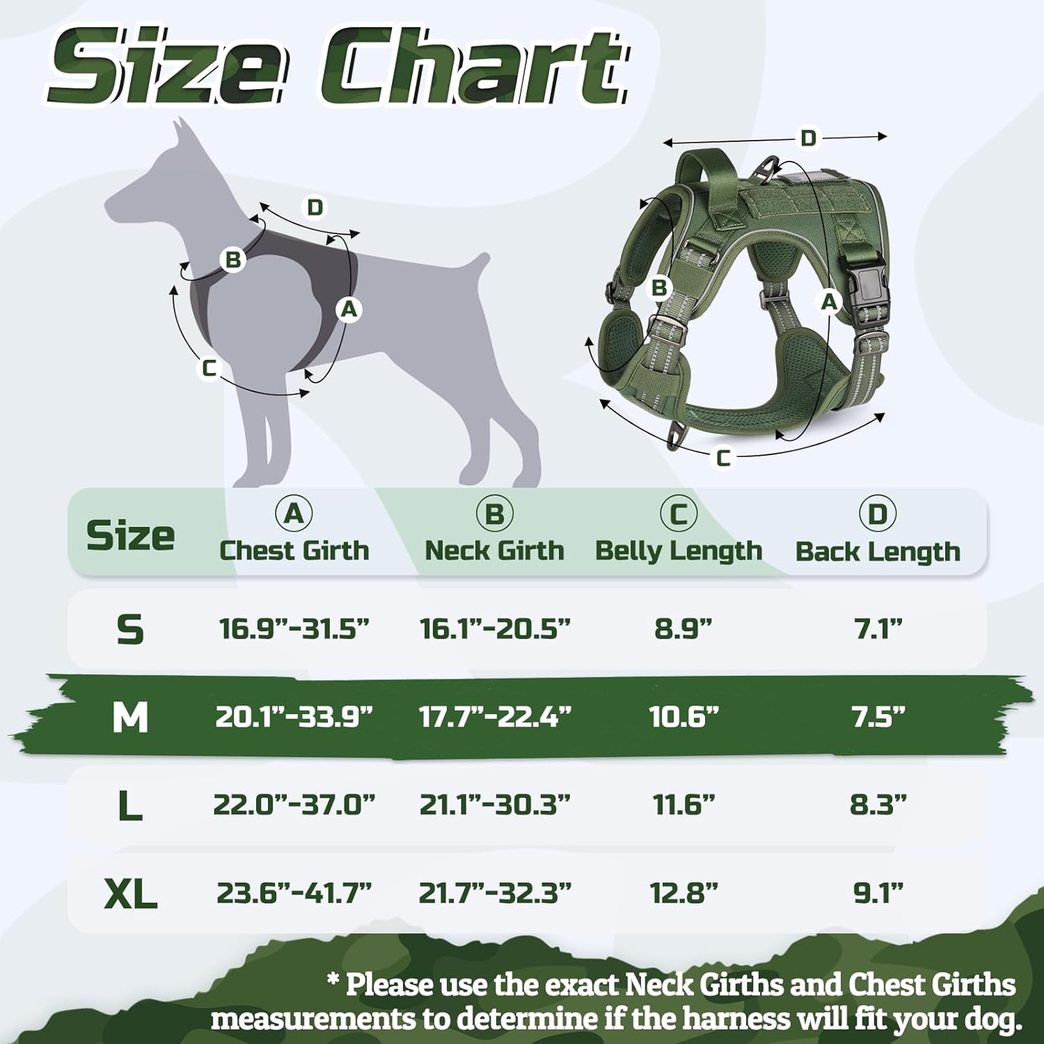 rabbitgoo Tactical Dog Harness Medium Sized Dog, No Pull Military Service Vest with Handle & Molle, Easy Control for Training Walking, Adjustable Reflective Straps, Green, M