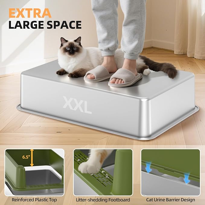 WoofiGo Enclosed Stainless Steel Cat Litter Box - Image 3