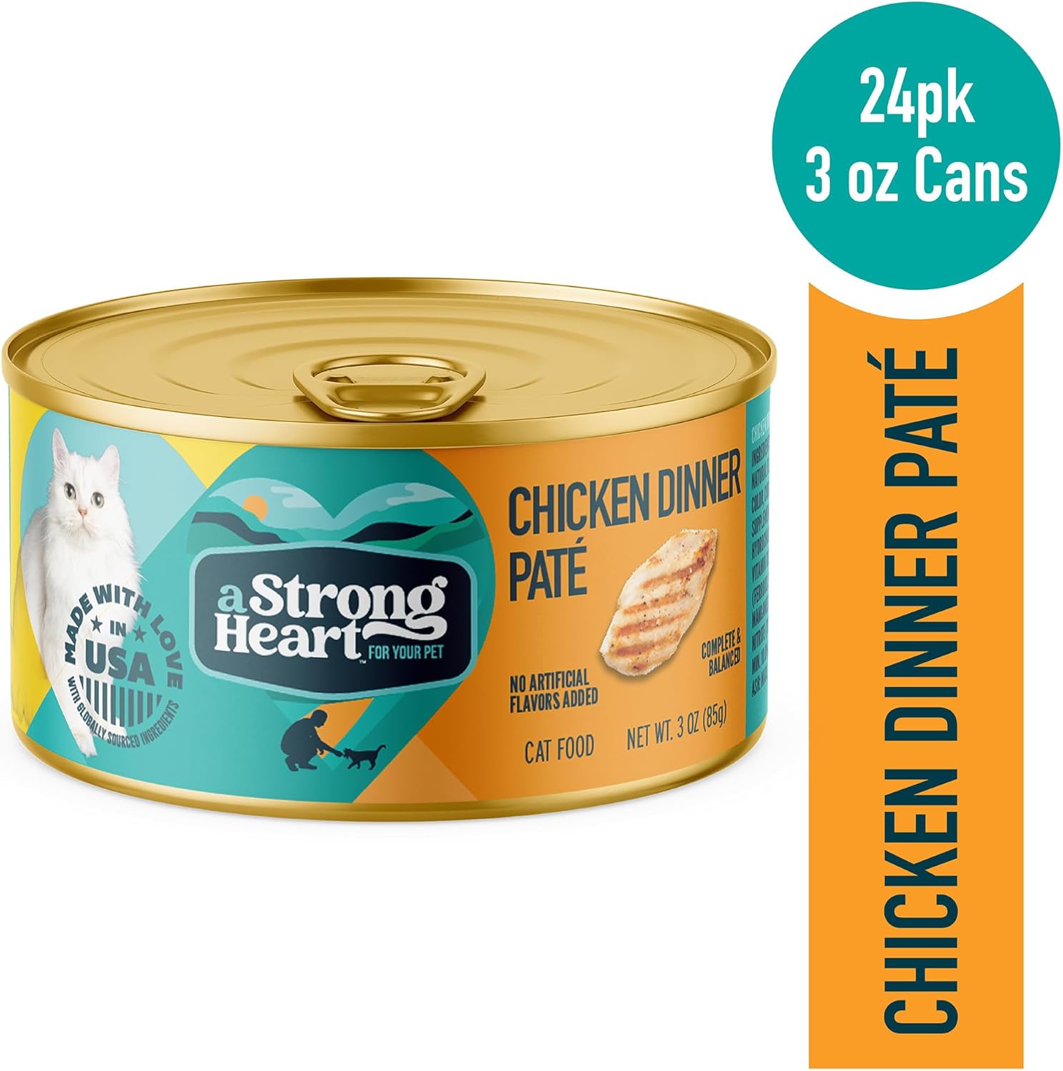 A Strong Heart Canned Wet Cat Food, Chicken Dinner Paté - 3 oz Cans (Pack of 24), Made in The USA with Real Chicken