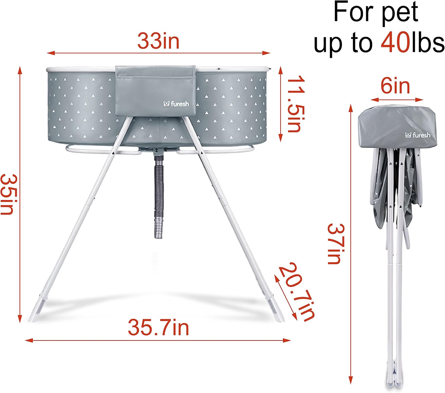 Little Dipper Dog Bath Tub and Wash Station for Bathing Shower and Grooming, Elevated Foldable and Portable, Indoor and Outdoor, for Small and Medium Size Dogs, Cats and Other Pet (Gray)