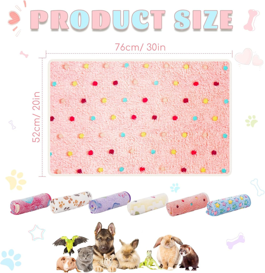 6 Pack Guinea Pig Cage Liner, Washable Guinea Pig Fleece Blankets Beding Accessories, Flannel Throw Warm Sleep Mat, Pet Pee Pads for Small Animal Hamster Rabbit Puppy Cat (Light Color, 26x14 Inch)
