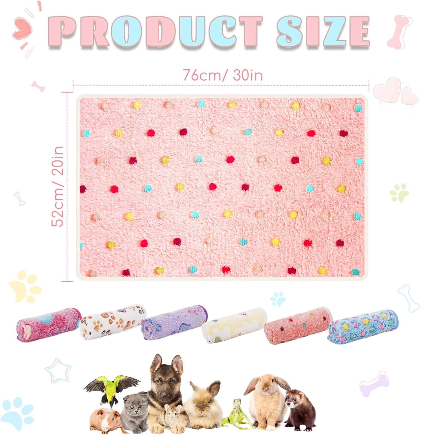 6 Pack Guinea Pig Cage Liner, Washable Guinea Pig Fleece Blankets Beding Accessories, Flannel Throw Warm Sleep Mat, Pet Pee Pads for Small Animal Hamster Rabbit Puppy Cat (Light Color, 30x20 Inch)