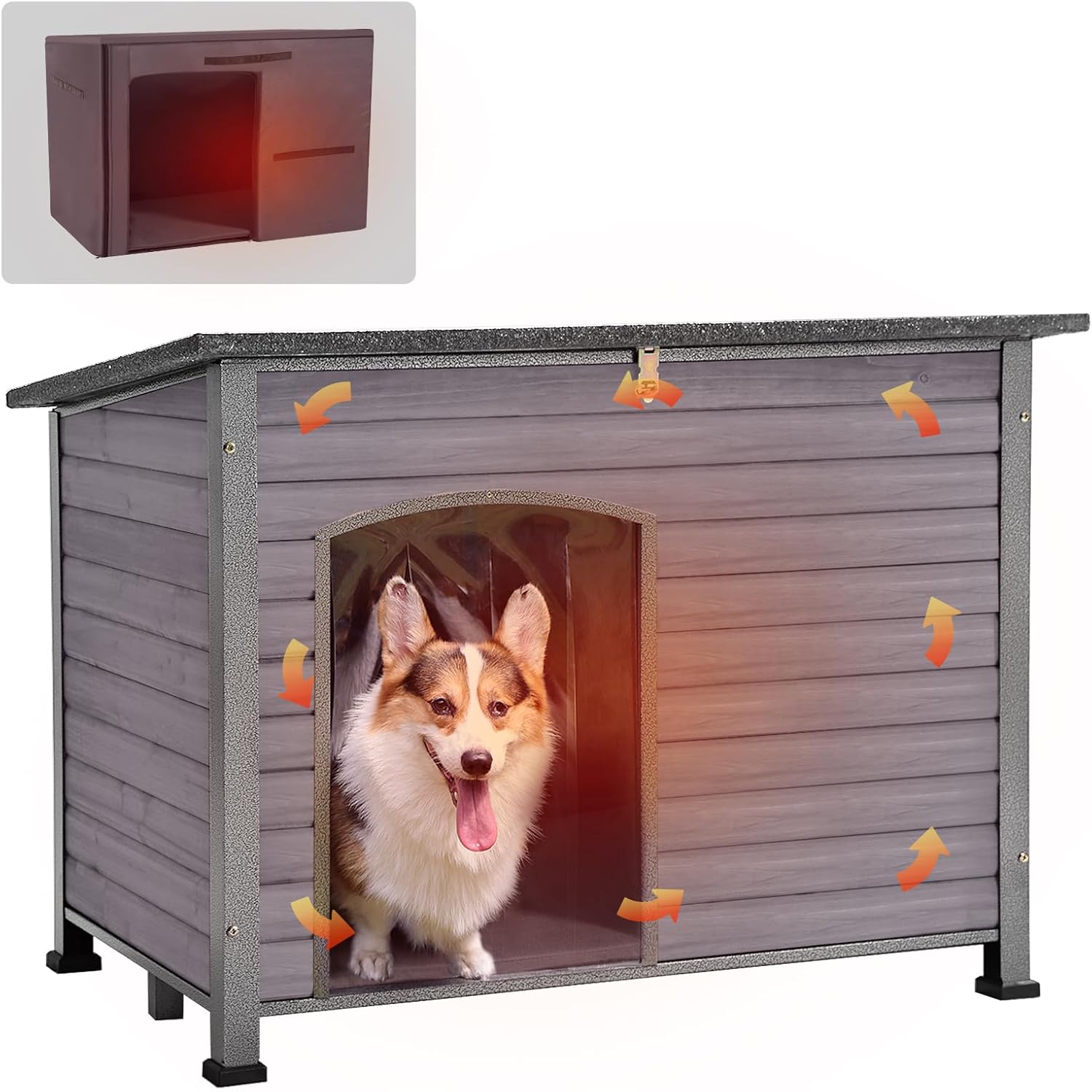GUTINNEEN Dog House Insulated Outdoor Dog Kennel with Liner for Winter Large