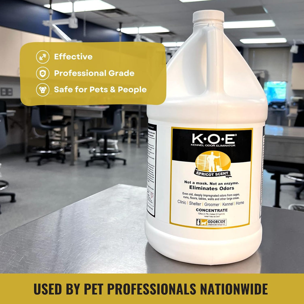 Odorcide K.O.E. Apricot Odor Eliminator Concentrate for Strong Odor for Cages, Runs & More – Home & Kennel w/Safe, Non-Enzymatic Formula - 128 oz
