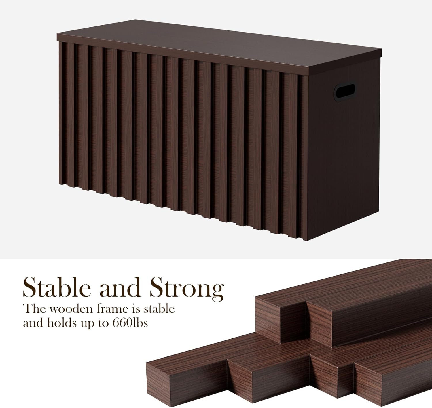 UEV Storage Bench,39.4" Wood Box, Storage Trunk with 2 Safety Hinges, Ottoman Storage Chest, Fluted Storage Bench for Bedroom, Entryway, Living Room (Walnut)
