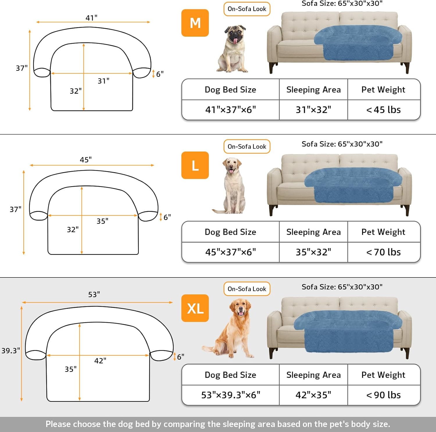 GGIB Calming Dog Bed Fluffy Plush Dog Mat for Furniture Protector with Removable Washable Cover for Large Medium Small Dogs and Cats (Extra Large (53x39.3x6), Navy)