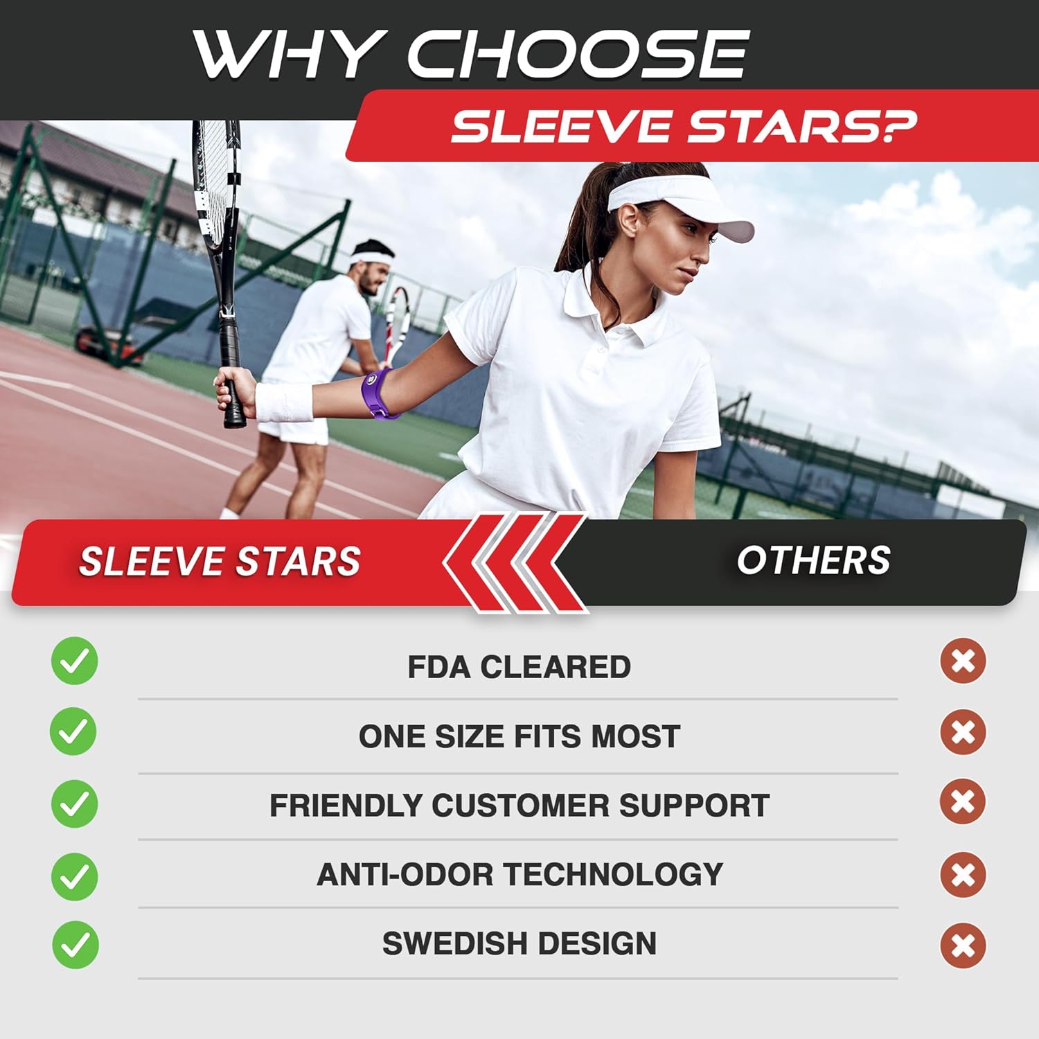 Sleeve Stars Tennis Elbow Brace for Women - Adjustable Tennis Elbow Strap, Golfers Elbow Brace for Men, Counterforce Brace for Tendonitis Relief, Fits 9"-23" (Single/Dark Purple)